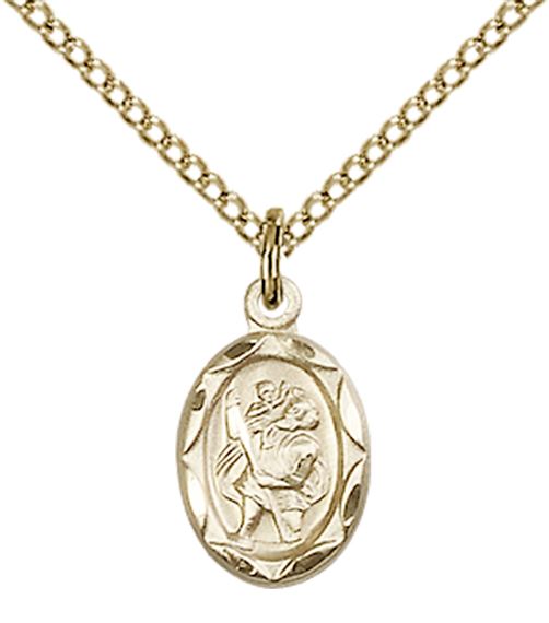 14KT GOLD FILLED ST CHRISTOPHER PENDANT WITH CHAIN - 1/2" x 1/4"