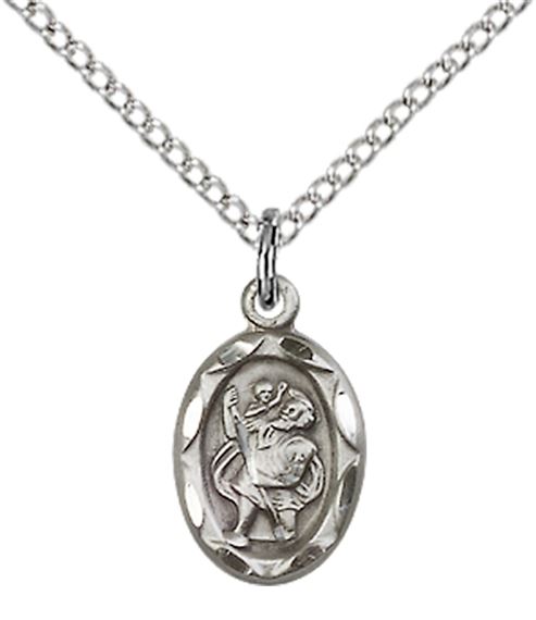 STERLING SILVER ST CHRISTOPHER PENDANT WITH CHAIN - 1/2" x 1/4"