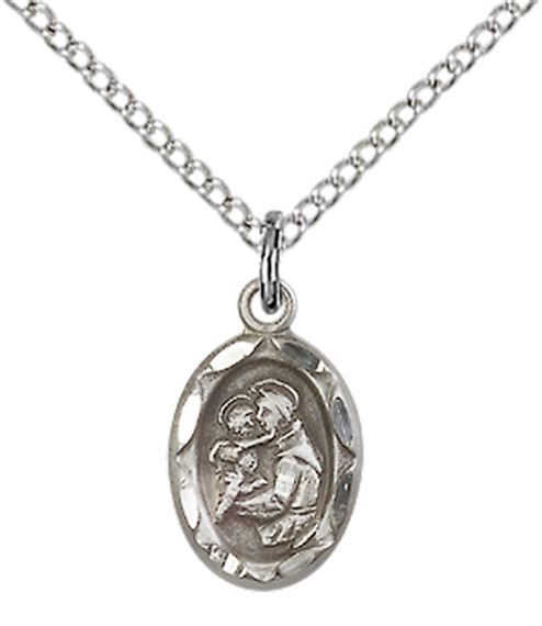 STERLING SILVER ST ANTHONY PENDANT WITH CHAIN - 1/2" x 1/4"
