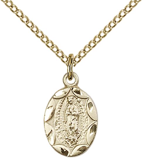 14KT GOLD FILLED OUR LADY OF GUADALUPE PENDANT WITH CHAIN - 1/2" x 1/4"