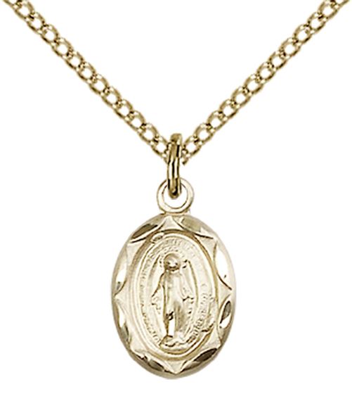 14KT GOLD FILLED MIRACULOUS PENDANT WITH CHAIN - 1/2" x 1/4"