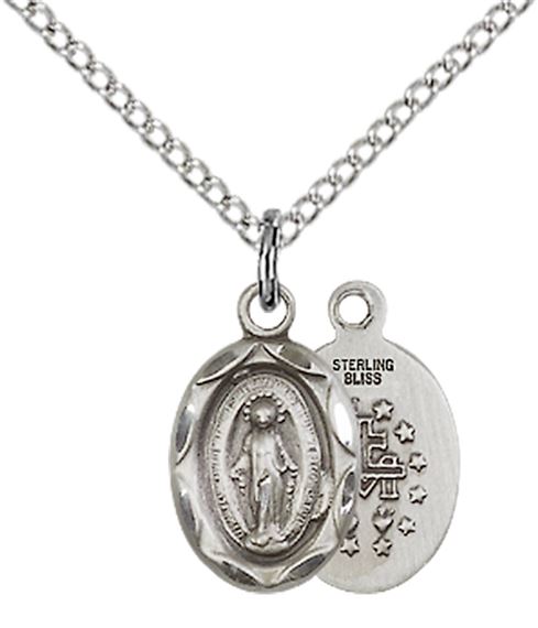 STERLING SILVER MIRACULOUS PENDANT WITH CHAIN - 1/2" x 1/4"