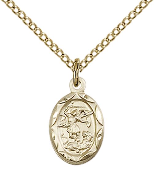 14KT GOLD FILLED ST MICHAEL THE ARCHANGEL PENDANT WITH CHAIN - 1/2" x 1/4"