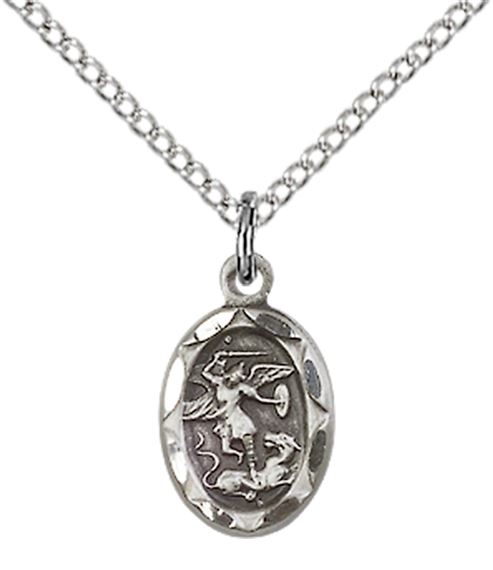 STERLING SILVER ST MICHAEL THE ARCHANGEL PENDANT WITH CHAIN - 1/2" x 1/4"