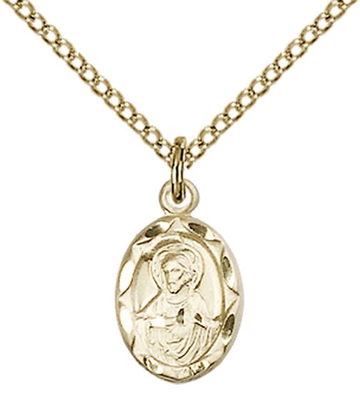 14KT GOLD FILLED SCAPULAR PENDANT WITH CHAIN - 1/2" x 1/4"