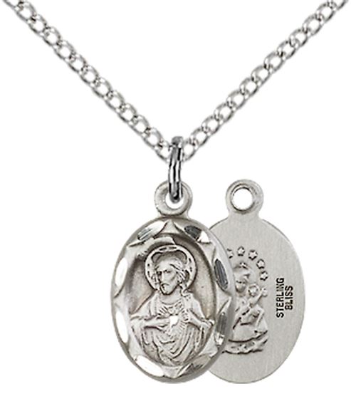 STERLING SILVER SCAPULAR PENDANT WITH CHAIN - 1/2" x 1/4"