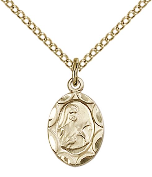 14KT GOLD FILLED ST THERESA PENDANT WITH CHAIN - 1/2" x 1/4"