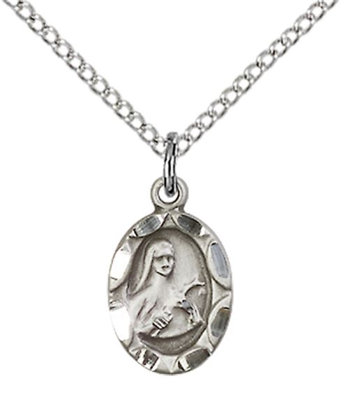STERLING SILVER ST THERESA PENDANT WITH CHAIN - 1/2" x 1/4"
