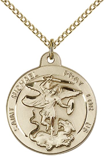 14KT GOLD FILLED ST MICHAEL THE ARCHANGEL PENDANT WITH CHAIN - 7/8" x 3/4"