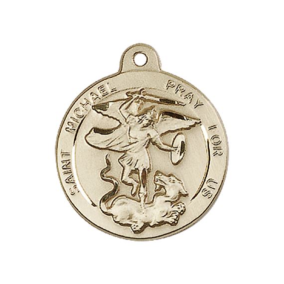 14KT GOLD ST MICHAEL THE ARCHANGEL MEDAL - 7/8" x 3/4"