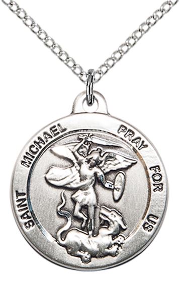 STERLING SILVER ST MICHAEL THE ARCHANGEL PENDANT WITH CHAIN - 7/8" x 3/4"