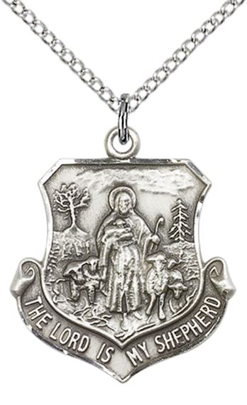 STERLING SILVER LORD IS MY SHEPHERD PENDANT WITH CHAIN - 7/8" x 3/4"
