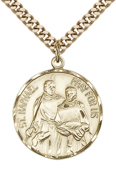 14KT GOLD FILLED ST RAPHAEL PENDANT WITH CHAIN - 7/8" x 3/4"