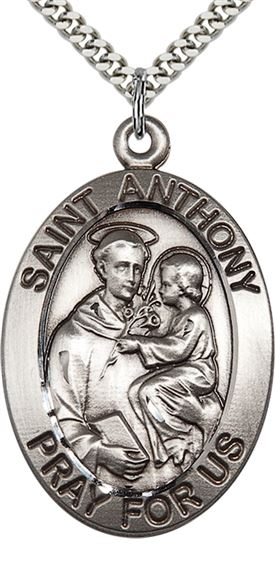 STERLING SILVER ST ANTHONY PENDANT WITH CHAIN - 1 5/8" x 1"