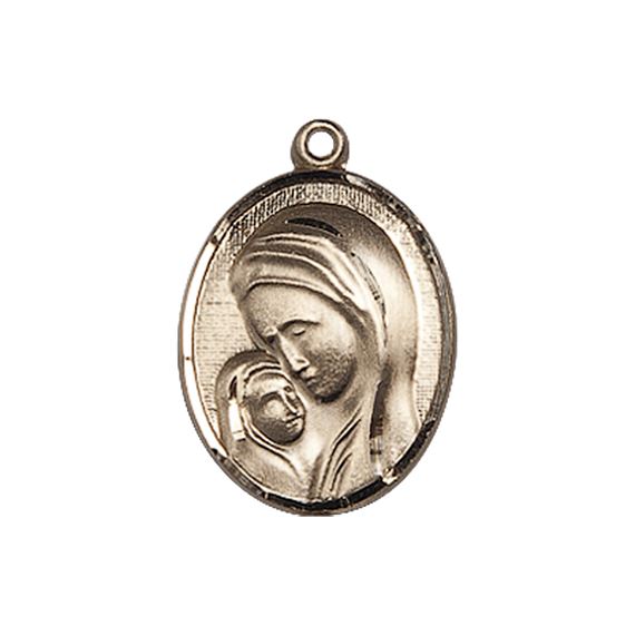 14KT GOLD MADONNA & CHILD MEDAL - 3/4" x 1/2"