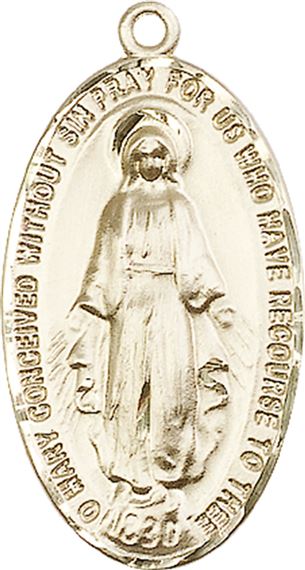 14KT GOLD MIRACULOUS MEDAL - 1 3/8" x 3/4"