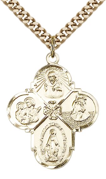 14KT GOLD FILLED 4-WAY PENDANT WITH CHAIN - 1 1/8" x 7/8"