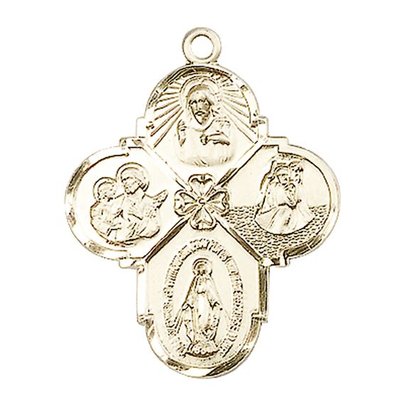 14KT GOLD 4-WAY MEDAL - 1 1/8" x 7/8"