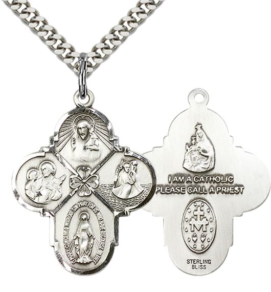 STERLING SILVER 4-WAY PENDANT WITH CHAIN - 1 1/8" x 7/8"