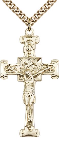 14KT GOLD FILLED CRUCIFIX PENDANT WITH CHAIN - 1 3/4" x 7/8"