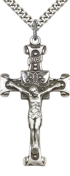 STERLING SILVER CRUCIFIX PENDANT WITH CHAIN - 1 3/4" x 7/8"