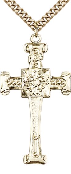 14KT GOLD FILLED CROSS PENDANT WITH CHAIN - 1 3/4" x 7/8"