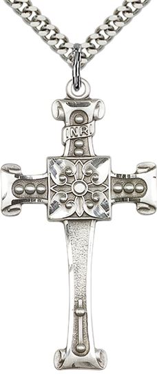 STERLING SILVER CROSS PENDANT WITH CHAIN - 1 3/4" x 7/8"