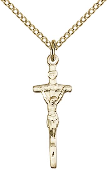 14KT GOLD FILLED PAPAL CRUCIFIX PENDANT WITH CHAIN - 7/8" x 1/4"