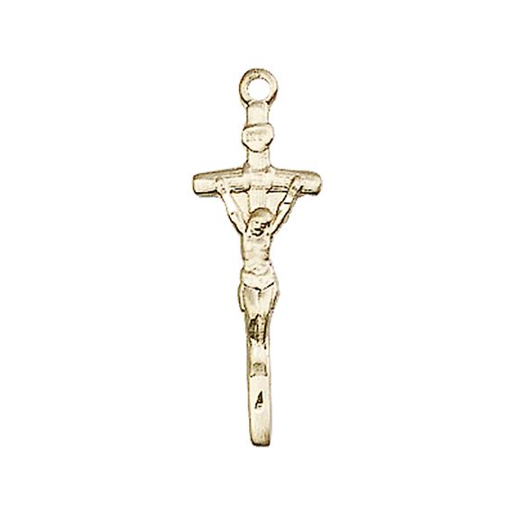 14KT GOLD PAPAL CRUCIFIX MEDAL - 7/8" x 1/4"