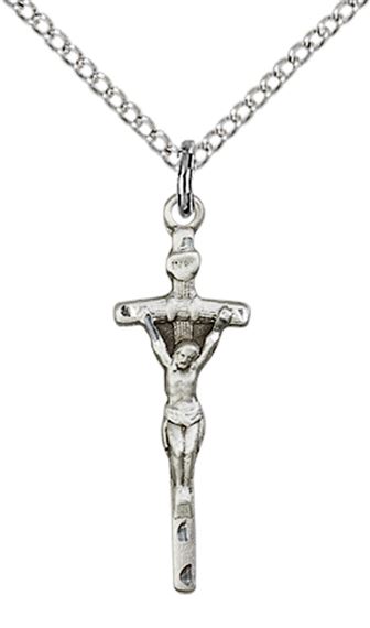 STERLING SILVER PAPAL CRUCIFIX PENDANT WITH CHAIN - 7/8" x 1/4"