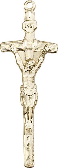 14KT GOLD PAPAL CRUCIFIX MEDAL - 2" x 5/8"
