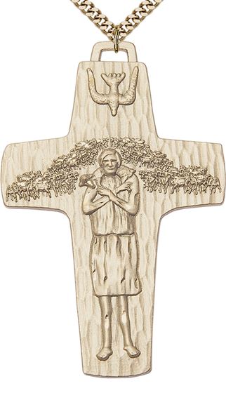 14KT GOLD FILLED PAPAL CRUCIFIX PENDANT WITH CHAIN - 2 5/8" x 1 5/8"