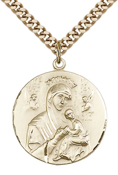 14KT GOLD FILLED OUR LADY OF PERPETUAL HELP PENDANT WITH CHAIN - 7/8" x 3/4"