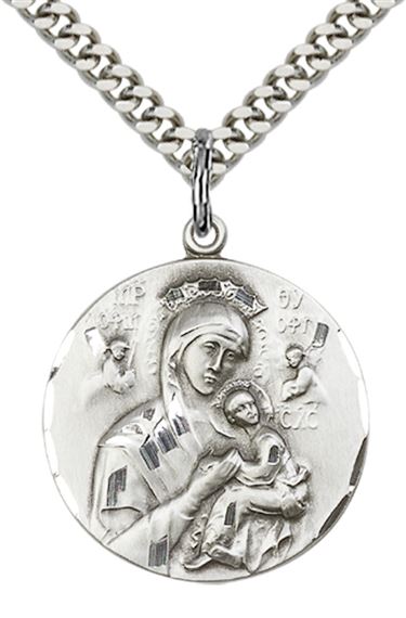 STERLING SILVER OUR LADY OF PERPETUAL HELP PENDANT WITH CHAIN - 7/8" x 3/4"