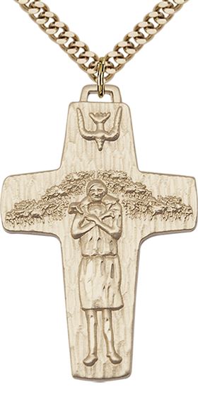 14KT GOLD FILLED PAPAL CRUCIFIX PENDANT WITH CHAIN - 1 1/2" x 1"