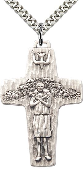 STERLING SILVER PAPAL CRUCIFIX PENDANT WITH CHAIN - 1 1/2" x 1"