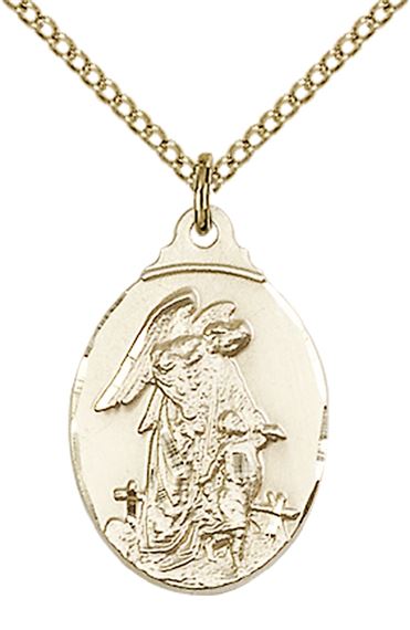 14KT GOLD FILLED GUARDIAN ANGEL PENDANT WITH CHAIN - 7/8" x 1/2"