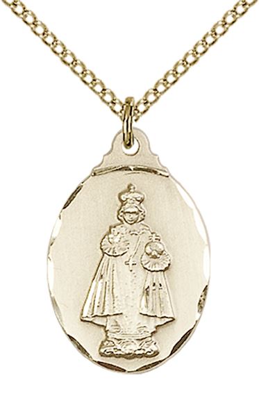 14KT GOLD FILLED INFANT OF PRAGUE PENDANT WITH CHAIN - 7/8" x 1/2"