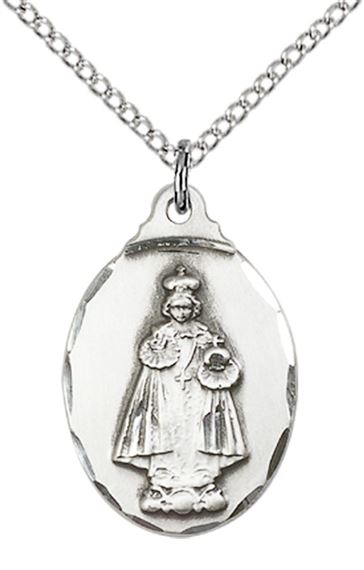 STERLING SILVER INFANT OF PRAGUE PENDANT WITH CHAIN - 7/8" x 1/2"