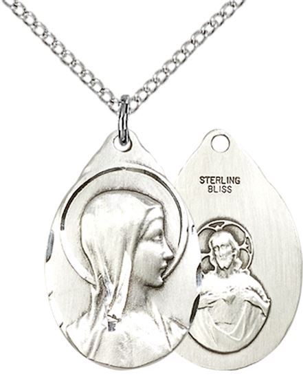 STERLING SILVER SORROWFUL MOTHER PENDANT WITH CHAIN - 7/8" x 1/2"