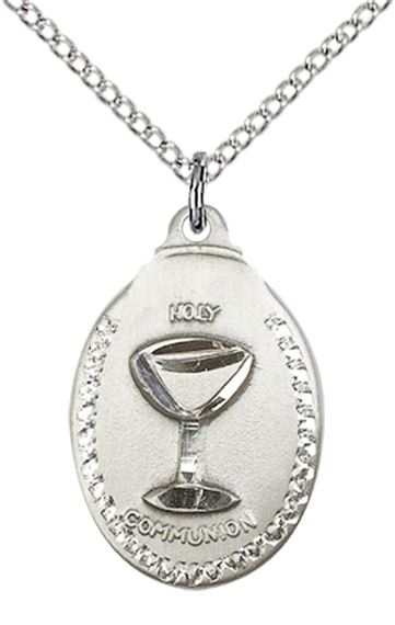 STERLING SILVER EUCHARISTIC PENDANT WITH CHAIN - 7/8" x 1/2"