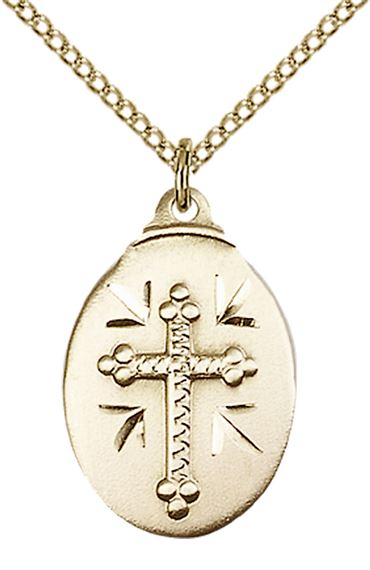 14KT GOLD FILLED CROSS PENDANT WITH CHAIN - 7/8" x 1/2"