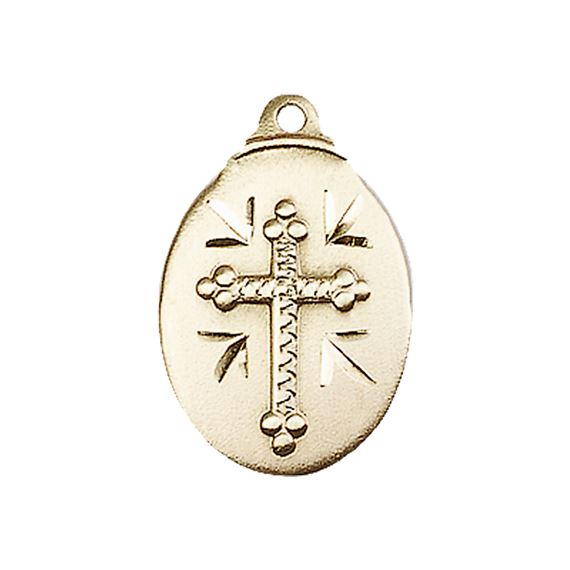 14KT GOLD CROSS MEDAL - 7/8" x 1/2"