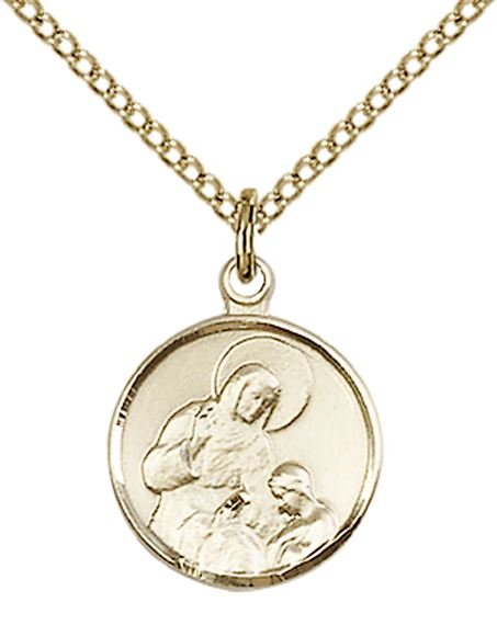 14KT GOLD FILLED ST ANN PENDANT WITH CHAIN - 5/8" x 1/2"