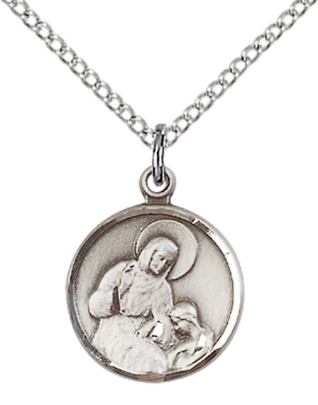 STERLING SILVER ST ANN PENDANT WITH CHAIN - 5/8" x 1/2"