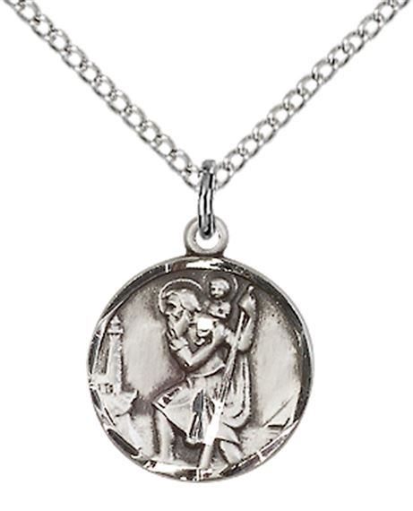 STERLING SILVER ST CHRISTOPHER PENDANT WITH CHAIN - 5/8" x 1/2"