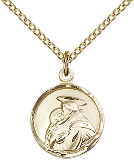 14KT GOLD FILLED ST ANTHONY PENDANT WITH CHAIN - 5/8" x 1/2"