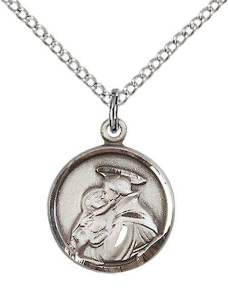 STERLING SILVER ST ANTHONY PENDANT WITH CHAIN - 5/8" x 1/2"