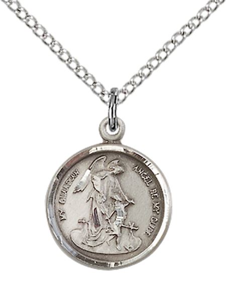 STERLING SILVER GUARDIAN ANGEL PENDANT WITH CHAIN - 5/8" x 1/2"