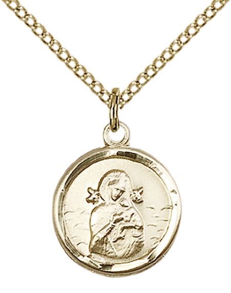 14KT GOLD FILLED OUR LADY OF PERPETUAL HELP PENDANT WITH CHAIN - 5/8" x 1/2"